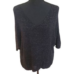 Gigi Moda Womens Black Sliver Sparkle Pull Over Knit Sweater
